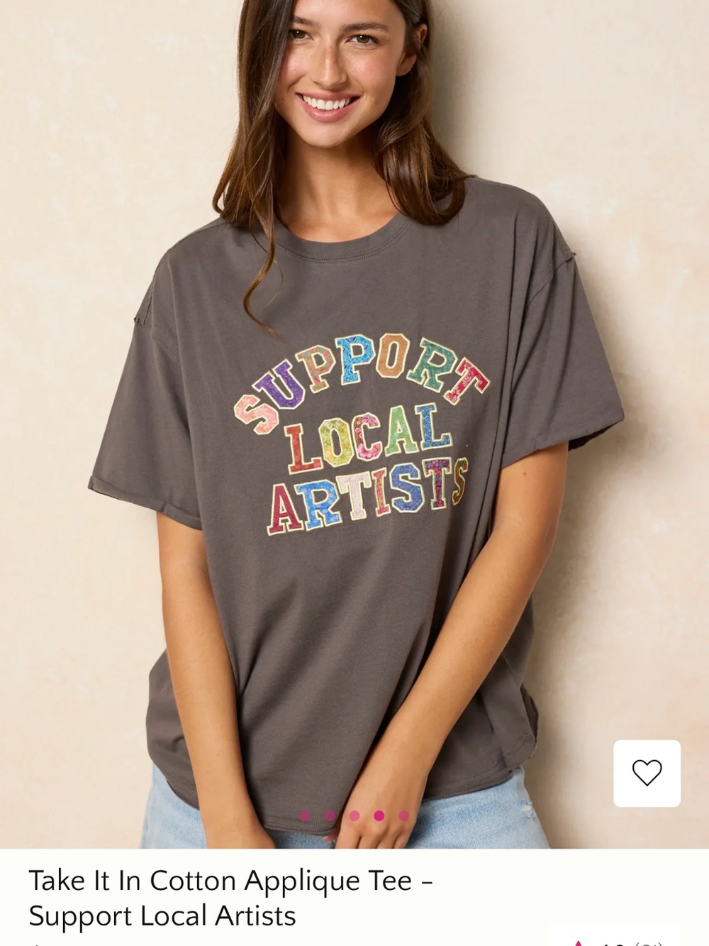 NATURAL LIFE Charcoal Tee with Multicolor Applique Letters